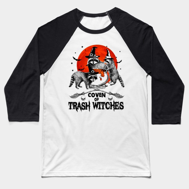 Coven Of Trash Witch Racoon Halloween Baseball T-Shirt by Margaretsantana